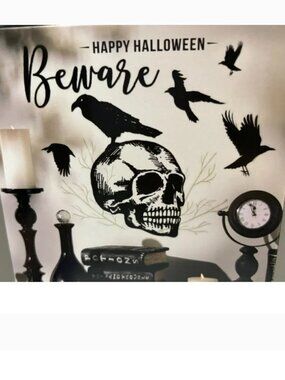 Reuseable Wall Decal Happy Halloween BEWARE Skull Vinyl Art Home Decoration